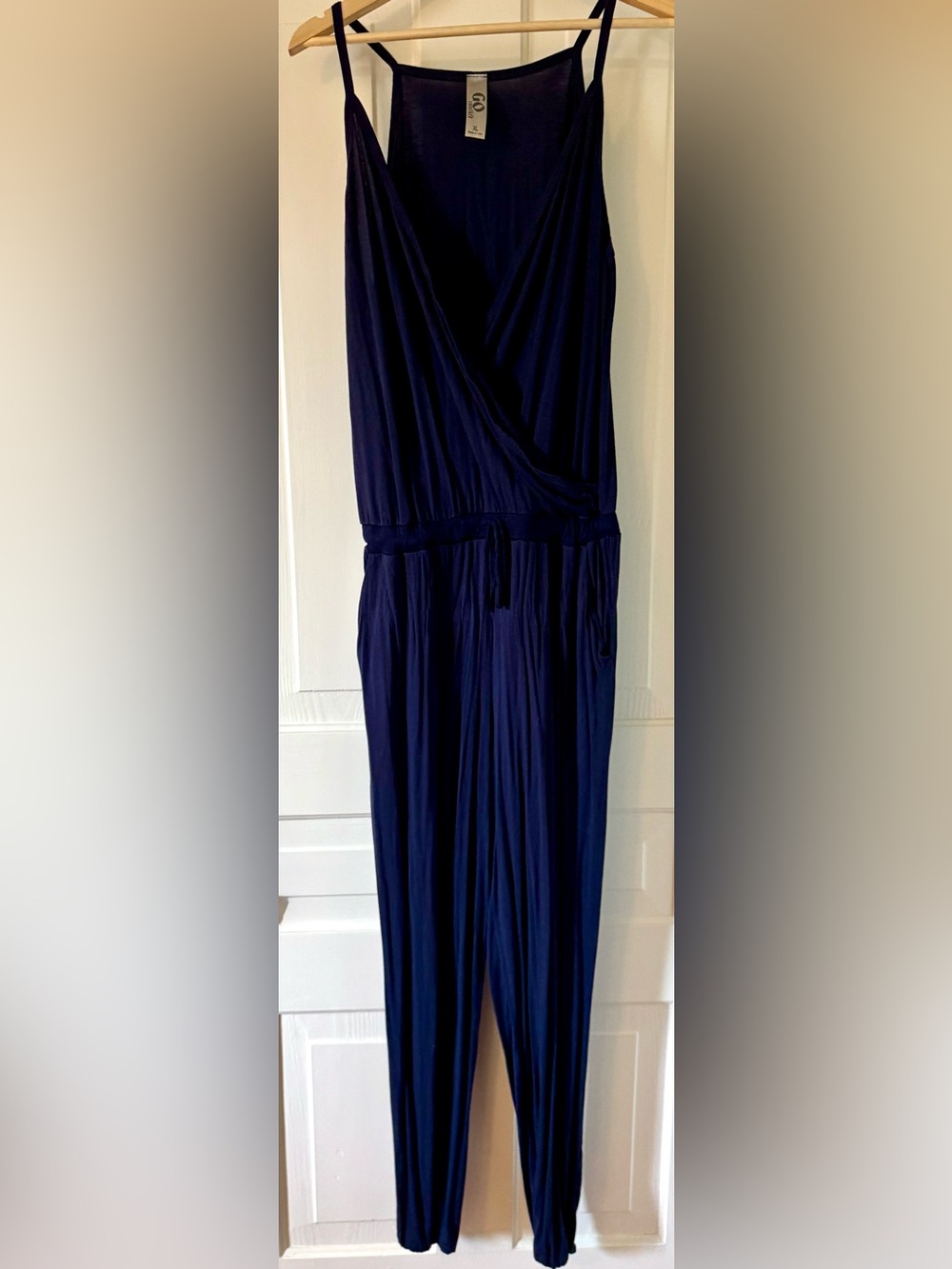 Go Couture Navy Sleeveless Wrap-Front Jumpsuit